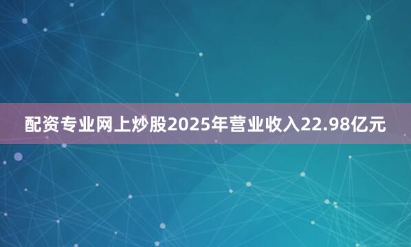 配资专业网上炒股2025年营业收入22.98亿元